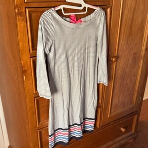 Striped 3/4 Sleeve Dress with Multicolor Hem